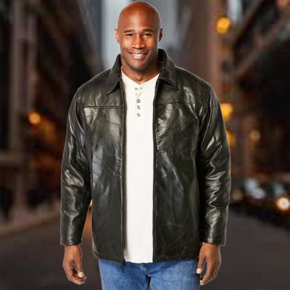 7 Diamonds Men's Genuine Leather Jacket Full Zip Bomber Buffalo Heavy Coat Black